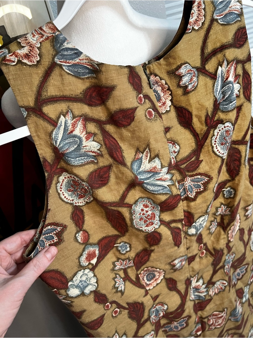 vintage neiman marcus exclusive Linen Brown Floral Sleeveless Dress Medium - Picture 9 of 12